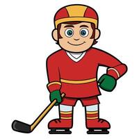 Cartoon hockey player with stick in red and yellow uniform illustration vector