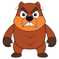 Cartoon illustration of an angry brown bear with scowling face and fierce expression vector