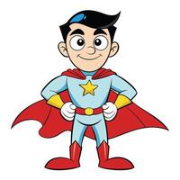 Cartoon superhero character with red cape and costume for kids illustration vector
