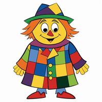 Smiling scarecrow character with colorful patchwork clothes illustration vector