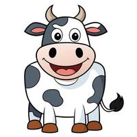 Cute cartoon cow illustration with happy smiling expression and farm animal design vector