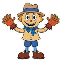 Cartoon scarecrow character illustration with happy expression for fall season vector