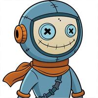 Cartoon space doll illustration with x eyes and stitched features vector