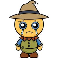 Cartoon scarecrow character crying with sad face and tears illustration vector