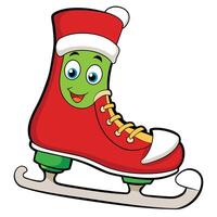 Cartoon christmas ice skate character with red hat and happy expression vector