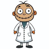 Cartoon scientist character with stitches wearing a white lab coat illustration vector