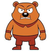 Angry cartoon bear character illustration on isolated white background vector