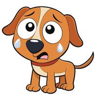 Cartoon dog with sad expression and tears standing isolated on white background vector