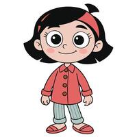 Cute cartoon girl standing posing with a smile wearing a red coat vector