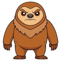 Grumpy cartoon sloth illustration standing isolated on white background graphic vector