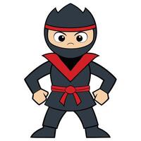 Cartoon ninja illustration character design with red accents isolated vector