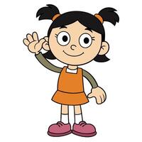 Cartoon girl character waving hello with ponytails and happy expression illustration vector