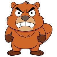 Angry beaver cartoon character illustration ready for construction projects and dam building vector
