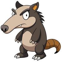 Cartoon anteater illustration with angry expression standing upright isolated on white vector
