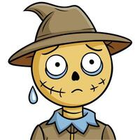 Cartoon illustration of a sad scarecrow with tears and a hat vector