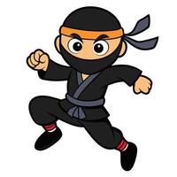 Cartoon ninja character running action pose illustration isolated on white vector