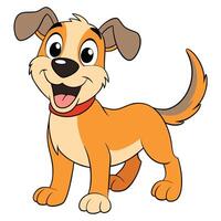Cute cartoon dog illustration with red collar and playful expression design vector