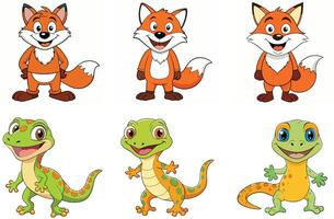 Cartoon animals featuring beavers and bulls displaying cute and cheerful expressions vector
