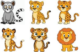 Cartoon wild animals with angry expressions set of orangutans opossum and tasmanian devil vector