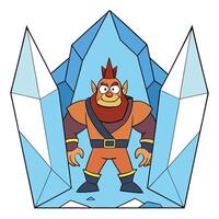 Cartoon style fantasy character standing in front of ice crystals illustration vector