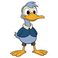 Cartoon duck character standing with a smiling expression animated style illustration vector