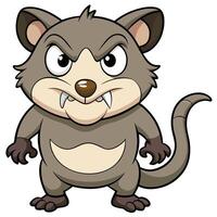 Cartoon opossum illustration with angry expression and sharp teeth detailed vector
