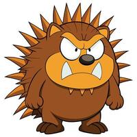 Angry cartoon hedgehog character with spikes and fangs ready to attack vector