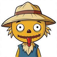 Cartoon scarecrow illustration with straw hat and funny expression on a white background vector