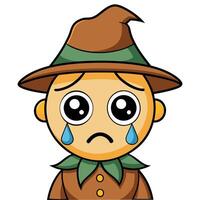 Cartoon scarecrow with big eyes and tears expressing sadness and vulnerability vector