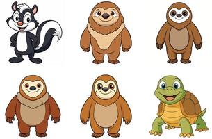 Angry cartoon fish and boar characters illustration set on white background vector