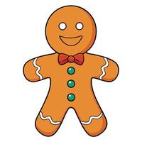 Cartoon illustration of a smiling gingerbread man with bow tie and buttons vector