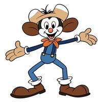 Cartoon animated character mouse with farmer overalls and hat smiling animation vector
