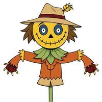 Cartoon scarecrow with a hat and leaf design on a white background vector