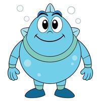 Cute cartoon water creature character with smiling expression and bubbles around it vector