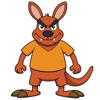 Cartoon kangaroo character illustration with aggressive facial expression wearing clothes vector