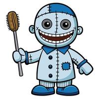 Smiling cartoon frankenstein character holding a brush ready for a fresh look vector