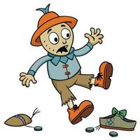 Cartoon scarecrow losing filling fleeing from dorothys ruby slippers illustration vector