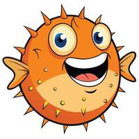 Smiling pufferfish character illustration orange color cartoon fish design vector