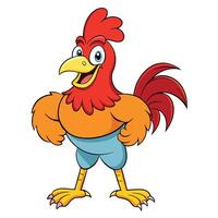 Cheerful rooster cartoon character standing tall with a happy expression and colorful plumage vector