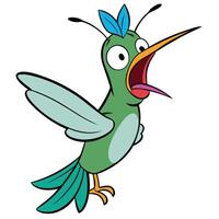 Surprised cartoon hummingbird with open beak and tongue flying illustration vector