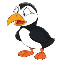 Cute puffin cartoon character illustration with expressive eyes and open beak vector