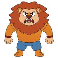 Angry cartoon lion character with fierce expression wearing clothes illustration vector