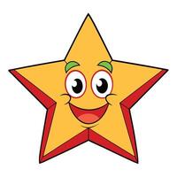 Cute smiling yellow star character illustration with red borders and green eyebrows vector