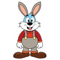 Cute cartoon rabbit character wearing overalls and a bowtie isolated on white background vector