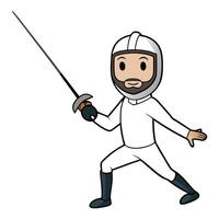 Cartoon fencer illustration ready to attack with a foil in competitive gear vector