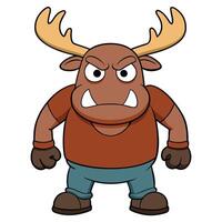 Cartoon angry moose character wearing clothes illustration for design element vector