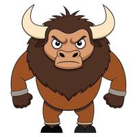Cartoon style illustration of an angry brown bull with large horns vector