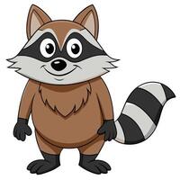 Cute cartoon raccoon standing upright with striped tail and friendly expression vector