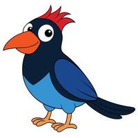 Cartoon illustration of a colorful bird with red crest standing on white background vector
