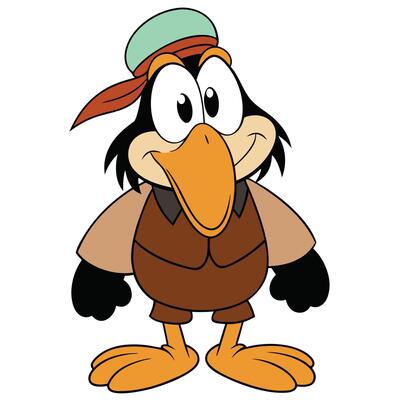 Cartoon character of an animal wearing clothes smiling on white background